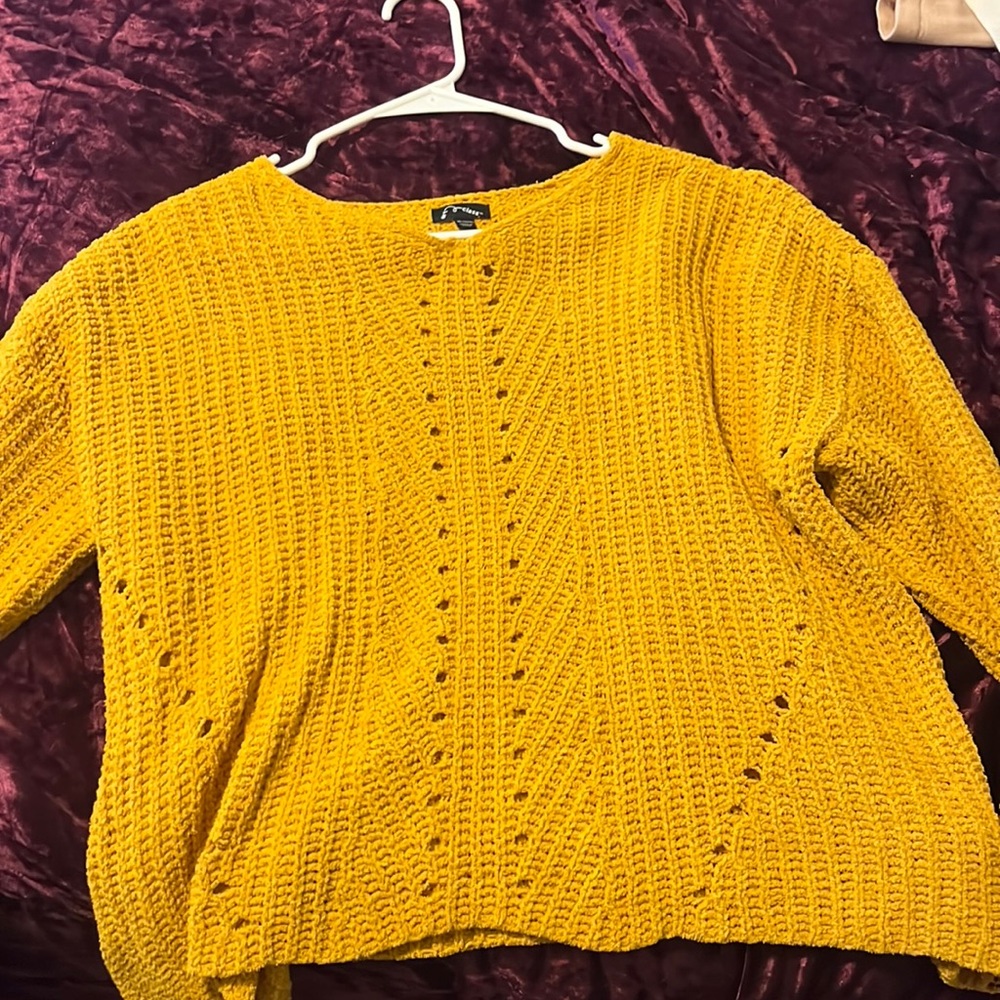 Mustard yellow soft crochet crochet sweater never worn